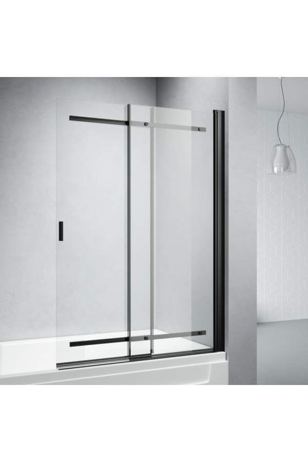 Шторка для ванны Veconi PL88B-100-01-C8 100x140 стекло прозрачное, профиль черный матовый