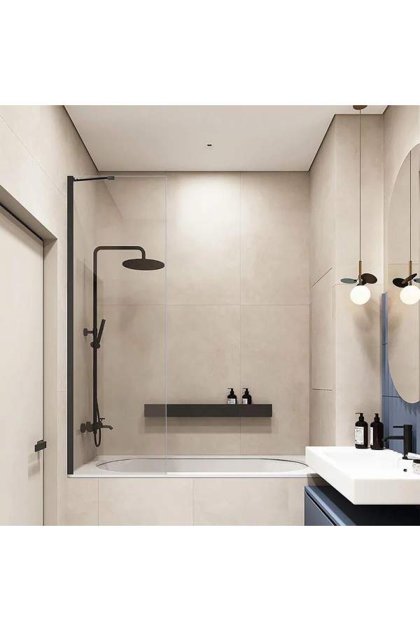 Душевая шторка Veconi Palau PL-84B 60x150 прозрачные стекла / профиль черный матовый