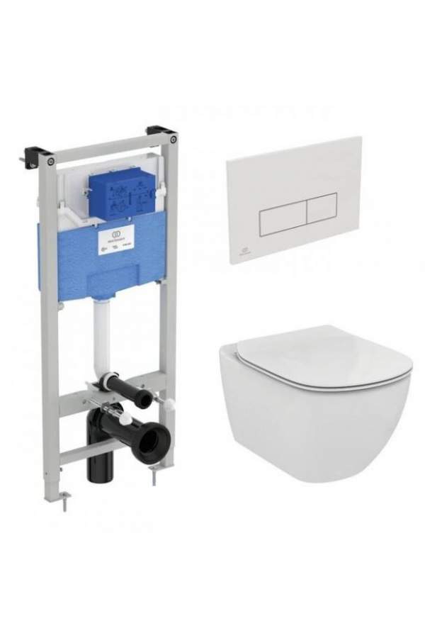 Инсталляция с унитазом Ideal Standard Tesi Aquablade + кнопка Oleas M2 белая