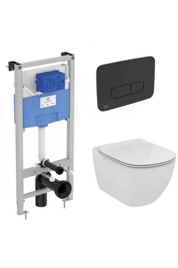 Унитаз подвесной с инсталляцией Ideal Standard Tesi Aquablade + Oleas M3 / S0079R0123A6 (кнопка матовый черный)