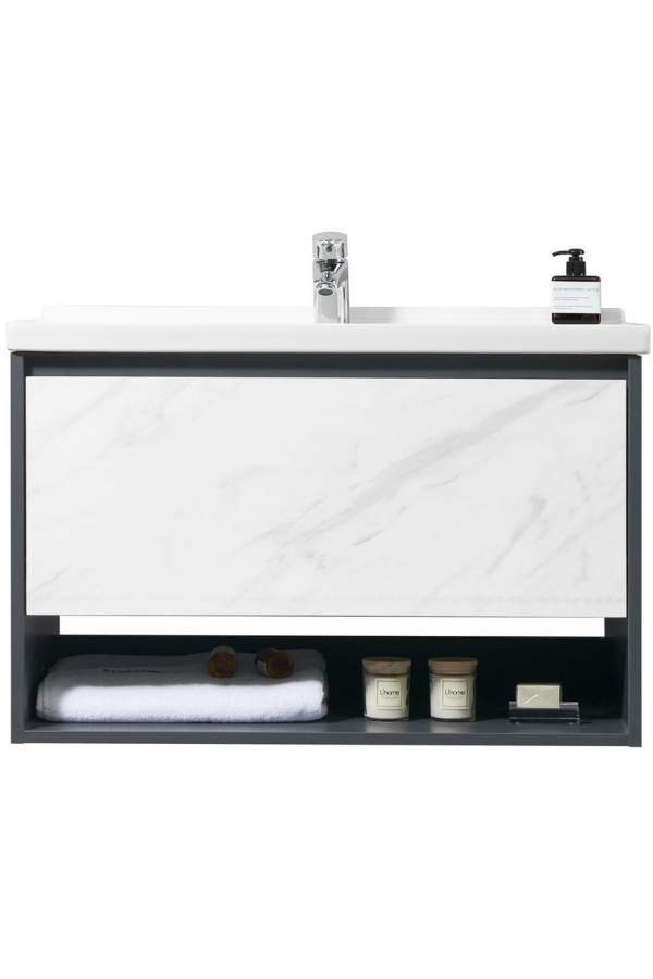 Тумба с умывальником Orans BC-0903 600 dark grey / white marble
