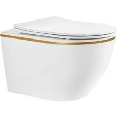 Унитаз подвесной Roxen Antares Tornado Long Gold Brush 36x53 сиденье дюропласт, Soft Close, белый/брашированное золото Унитаз подвесной Roxen Antares Tornado Long Gold Brush 36x53 сиденье дюропласт, Soft Close, белый/брашированное золото