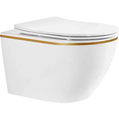 Унитаз подвесной Roxen Antares Tornado Long Gold Brush 36x53 сиденье дюропласт, Soft Close, белый/брашированное золото