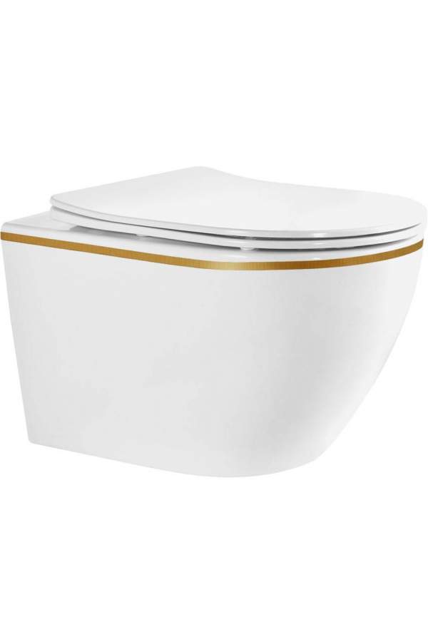 Унитаз подвесной Roxen Antares Tornado Long Gold Brush 36x53 сиденье дюропласт, Soft Close, белый/брашированное золото