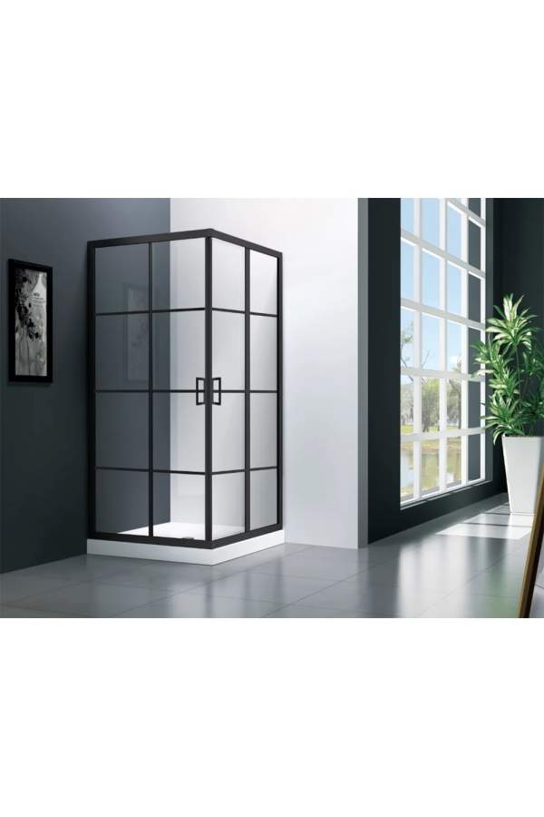 Душевой уголок Veconi RV-09 100x100 стекла прозрачные, профиль черный