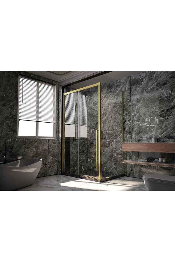 Душевой уголок Veconi Premium Trento PTC-SP-30G 150x90 прозрачные стекла / профиль брашированное золото