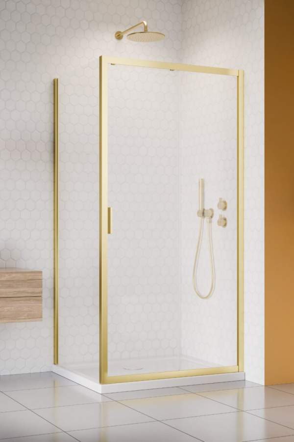 Душевой уголок Radaway Alienta Brushed Light Gold DWJ+S 110x90 стекла прозрачные, профиль брашированное светлое золото