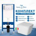 Комплект Amore di Mare 6 в 1 QuickFit 50114 с клавишей смыва 303W белый глянец и подвесным унитазом Tassaro P202